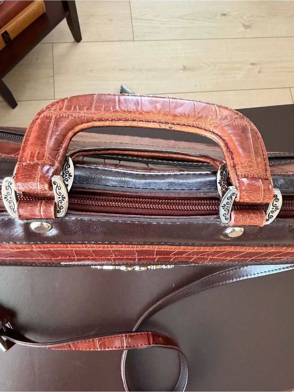 Marc Chantel Vintage Briefcase Attaché Crocodile Embossed Leather